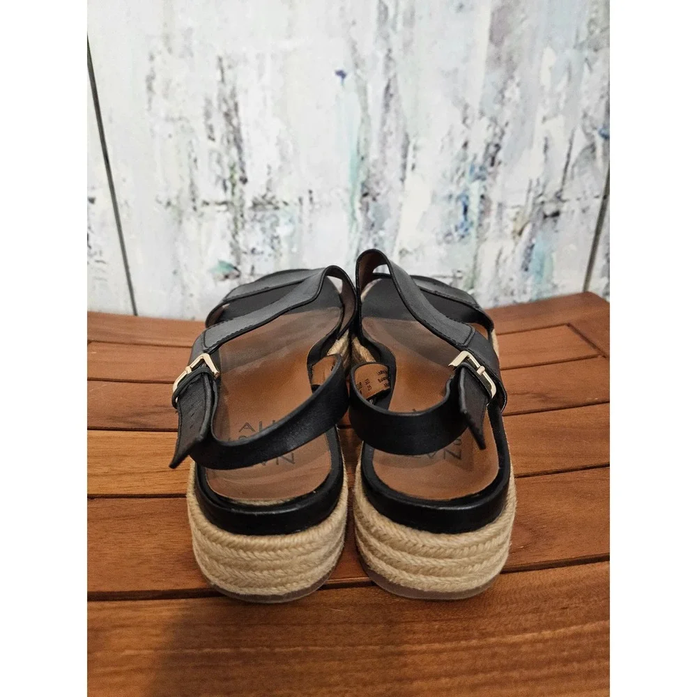 Naturalizer Jasmin Black Leather Espadrille Platform Sandals Womens Size 8M